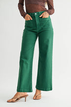 Striped Patch Pocket Wide Leg- Green