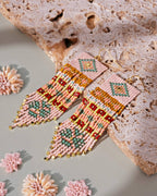 Beaded Handwoven Shisha Fringe Earrings (Pink)