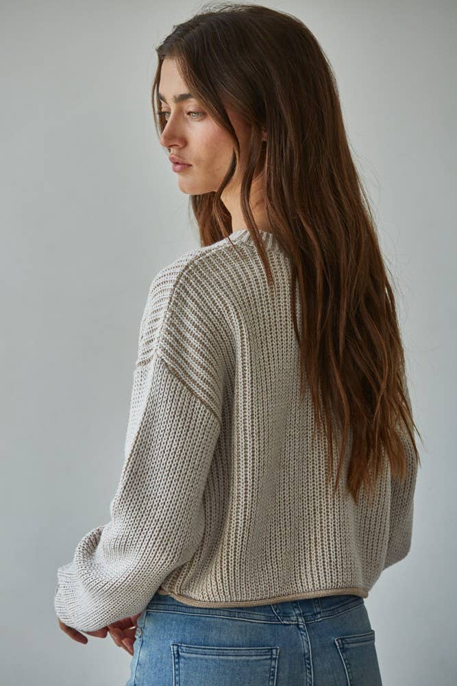 Knit Sweater Acrylic Ribbed Crew Neck Pullover