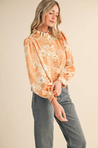 Floral Print Ruffled Button Down Top