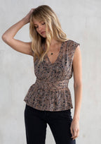 Sheer Paisley Print Cap Sleeve Peplum Blouse