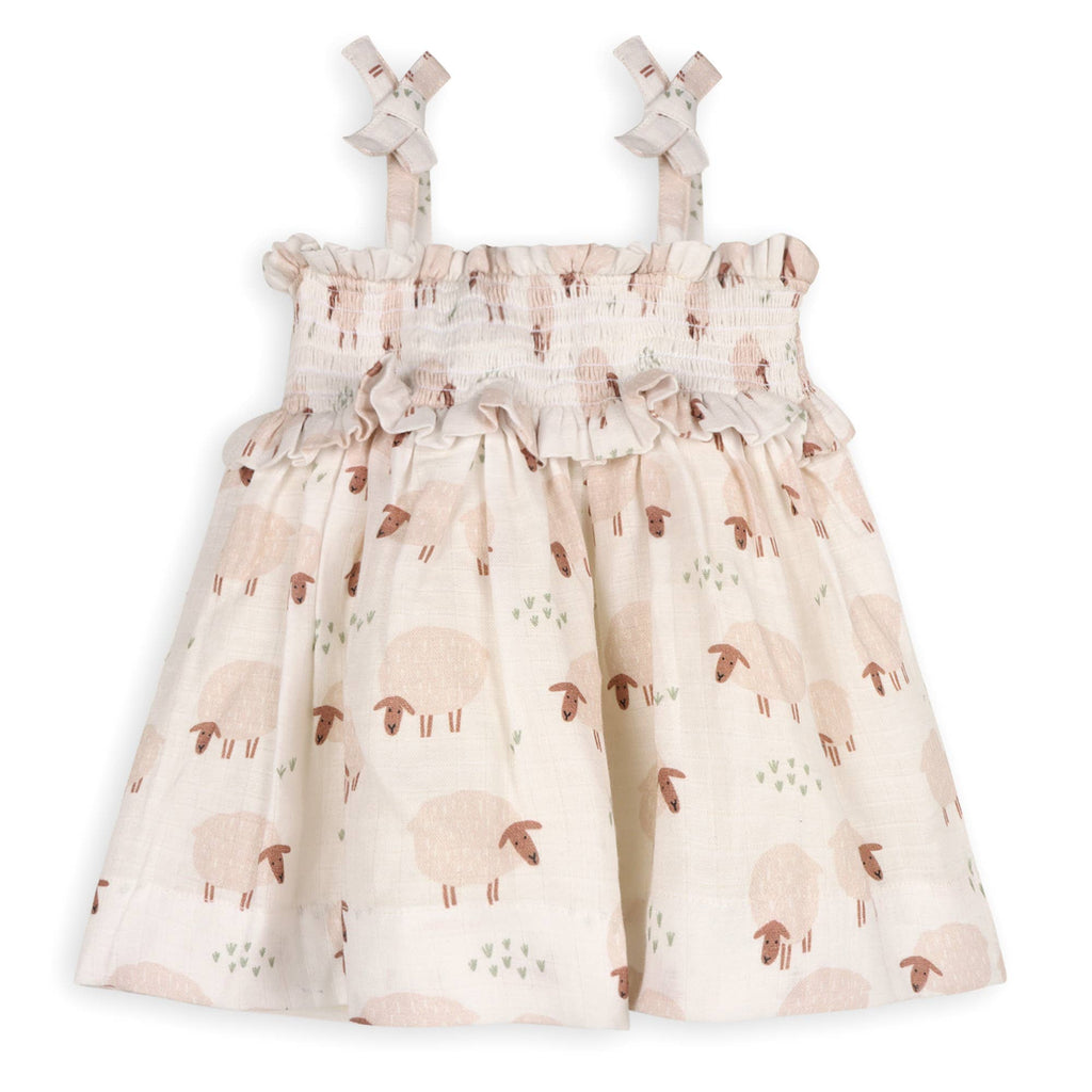 Sheep Baby Smocked Strap Dress+Bloomer Set (Organic Muslin)