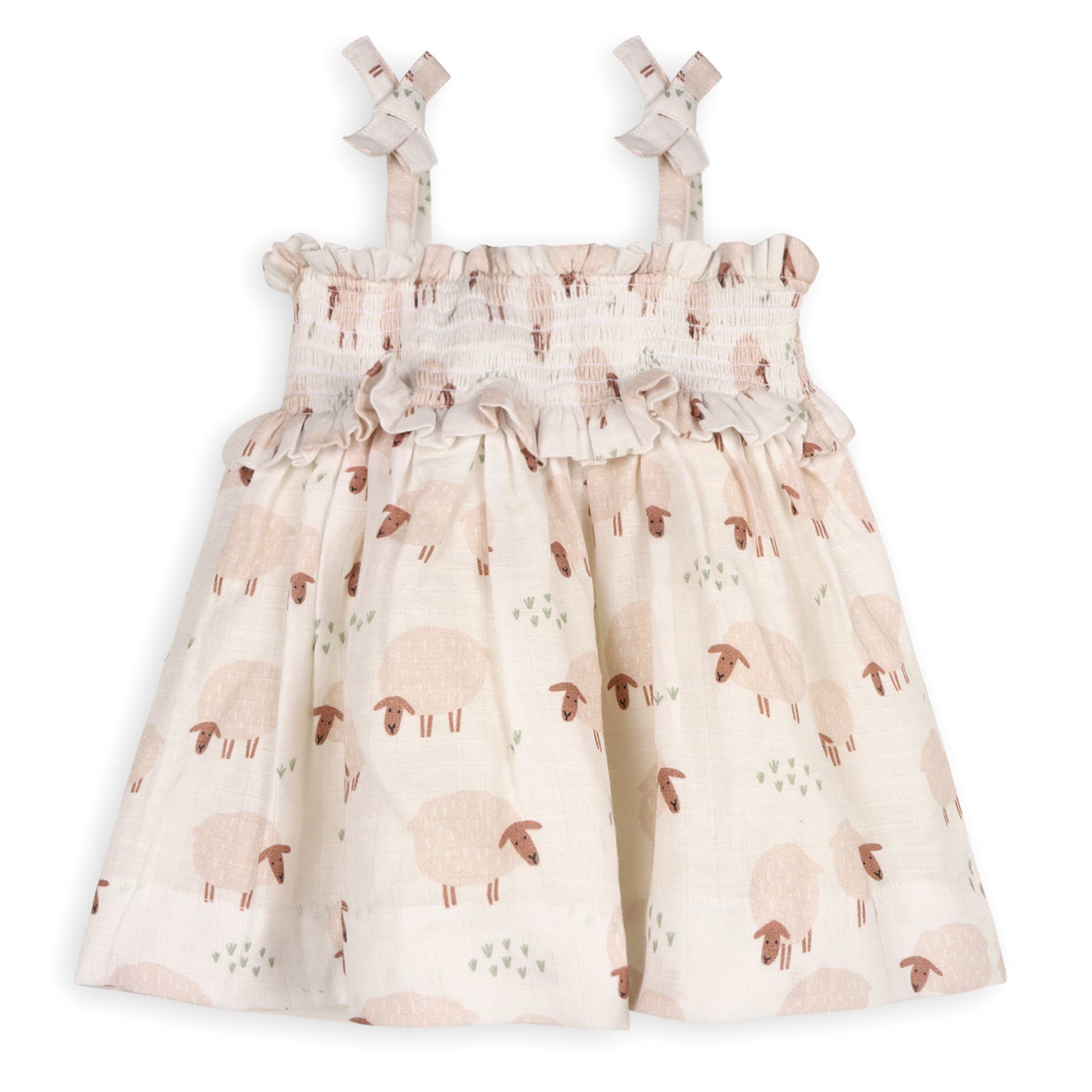 Sheep Baby Smocked Strap Dress+Bloomer Set (Organic Muslin)