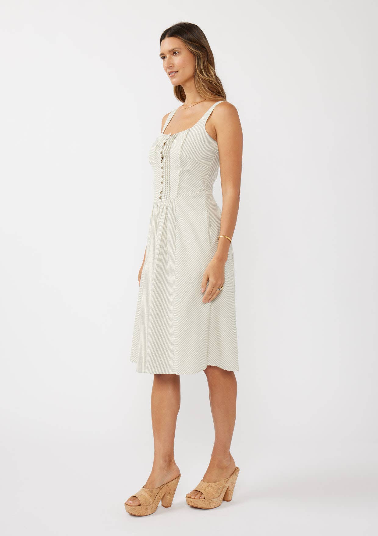 Round Neck Button-Down Corset Midi Dress