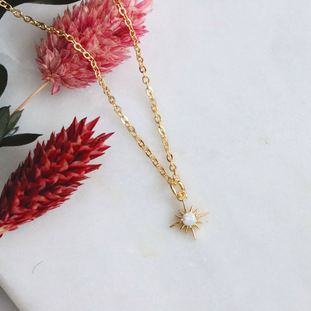 Mini Stone North Star Necklace: Opal - Gold
