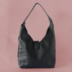 Pebbled Black Leather Bindle Shoulder Bag