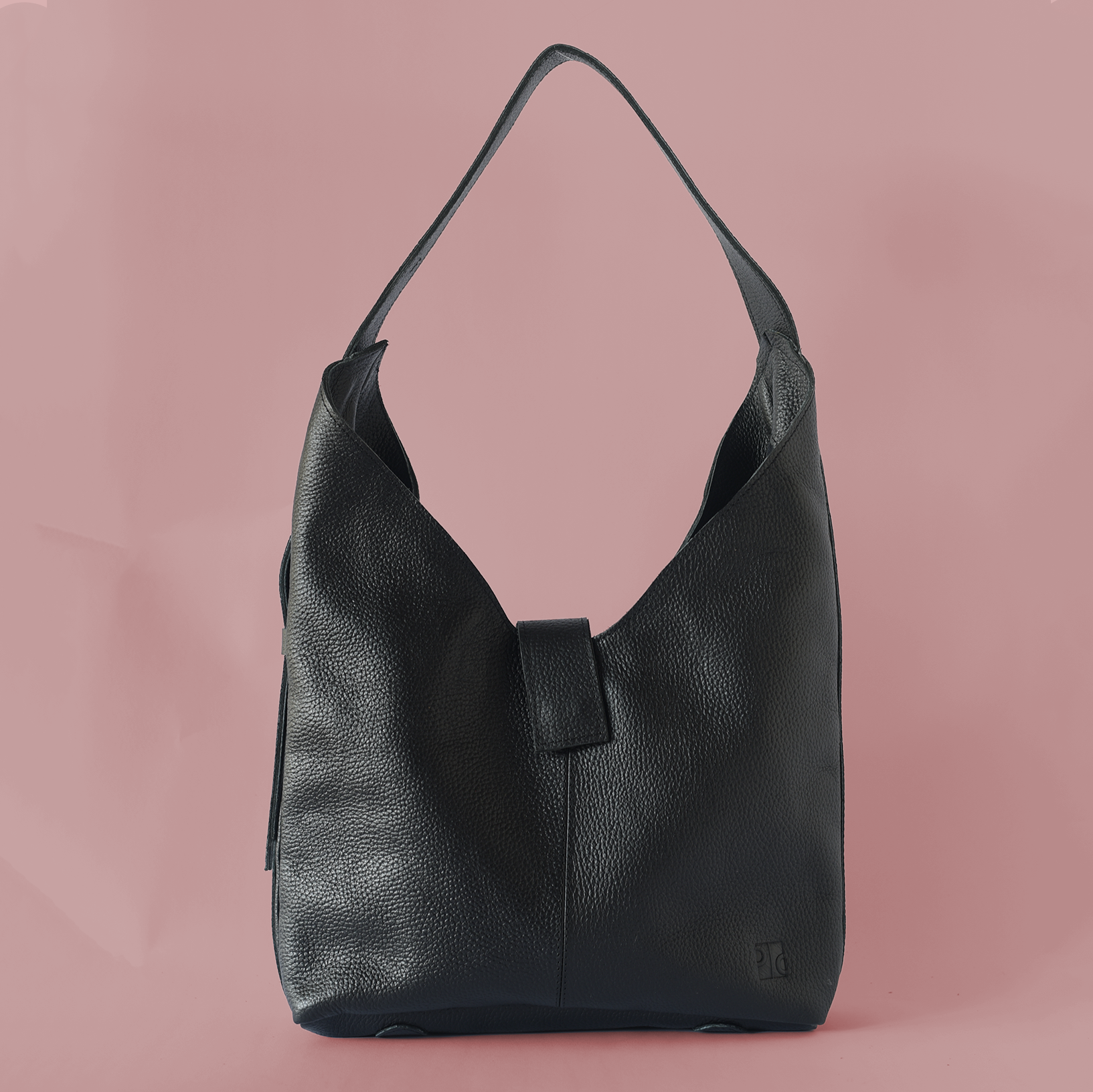 Pebbled Black Leather Bindle Shoulder Bag
