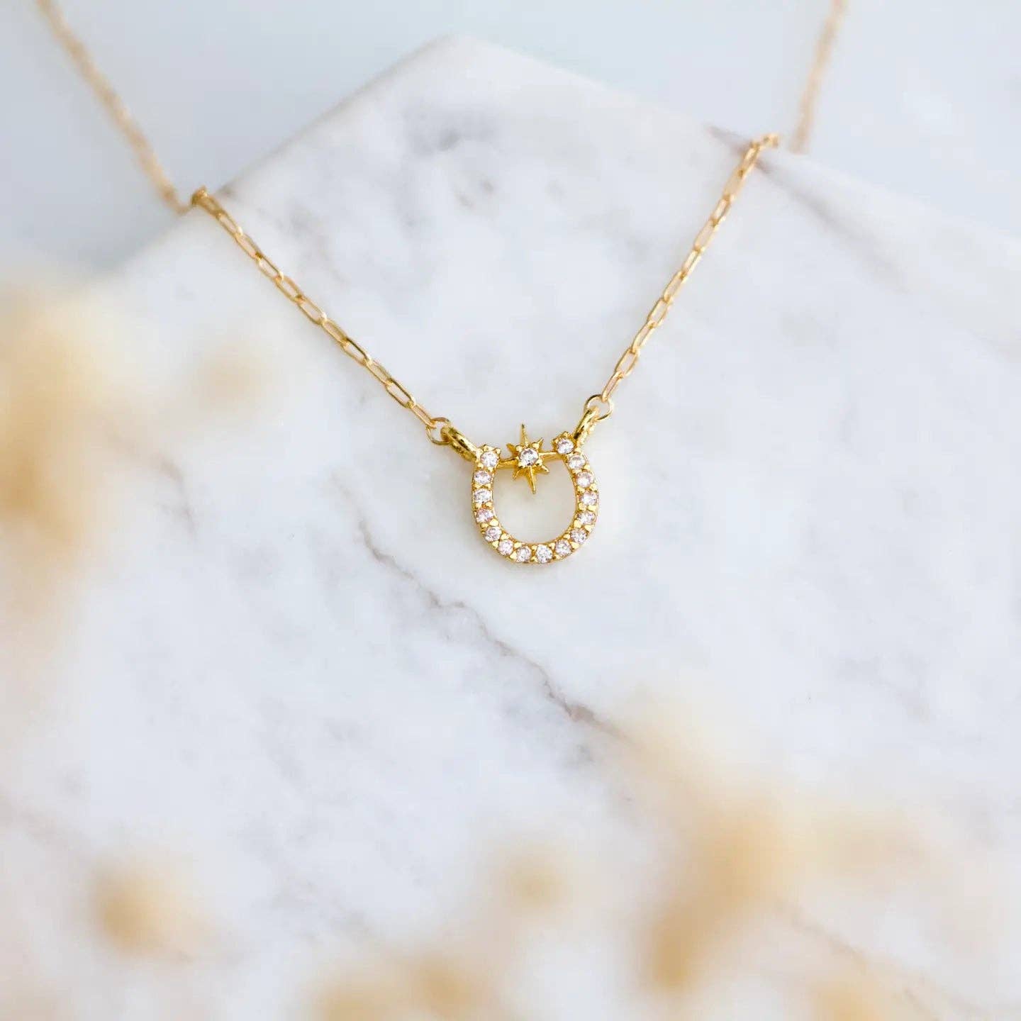 Lucky Horseshoe CZ Necklace - Gold Filled