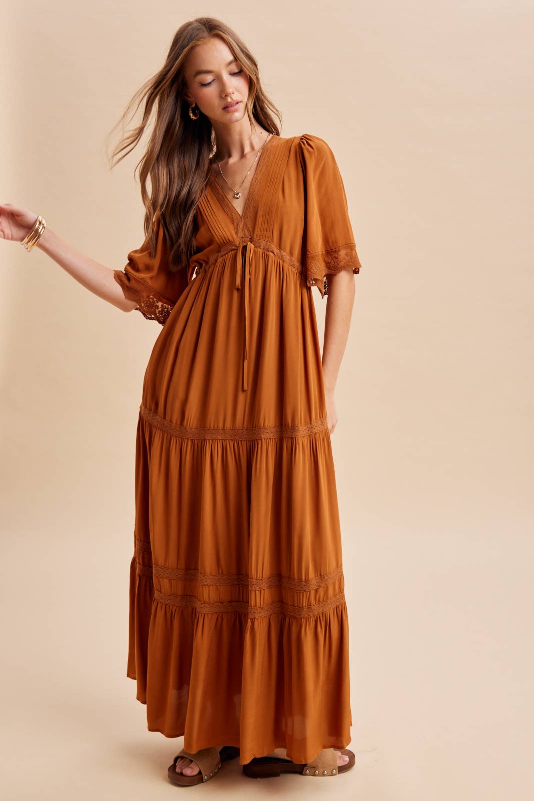 TENCEL LACE TRIM MAXI DRESS
