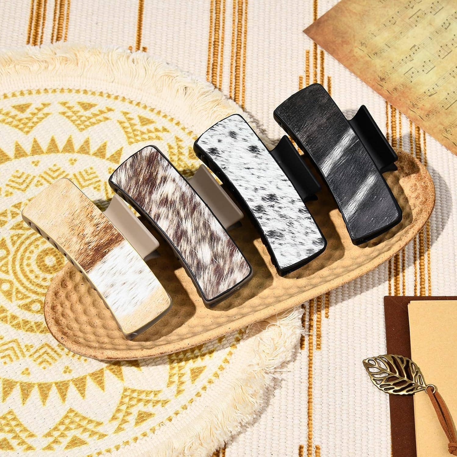 Leather Pattern Square Claw Clip Pack of 4