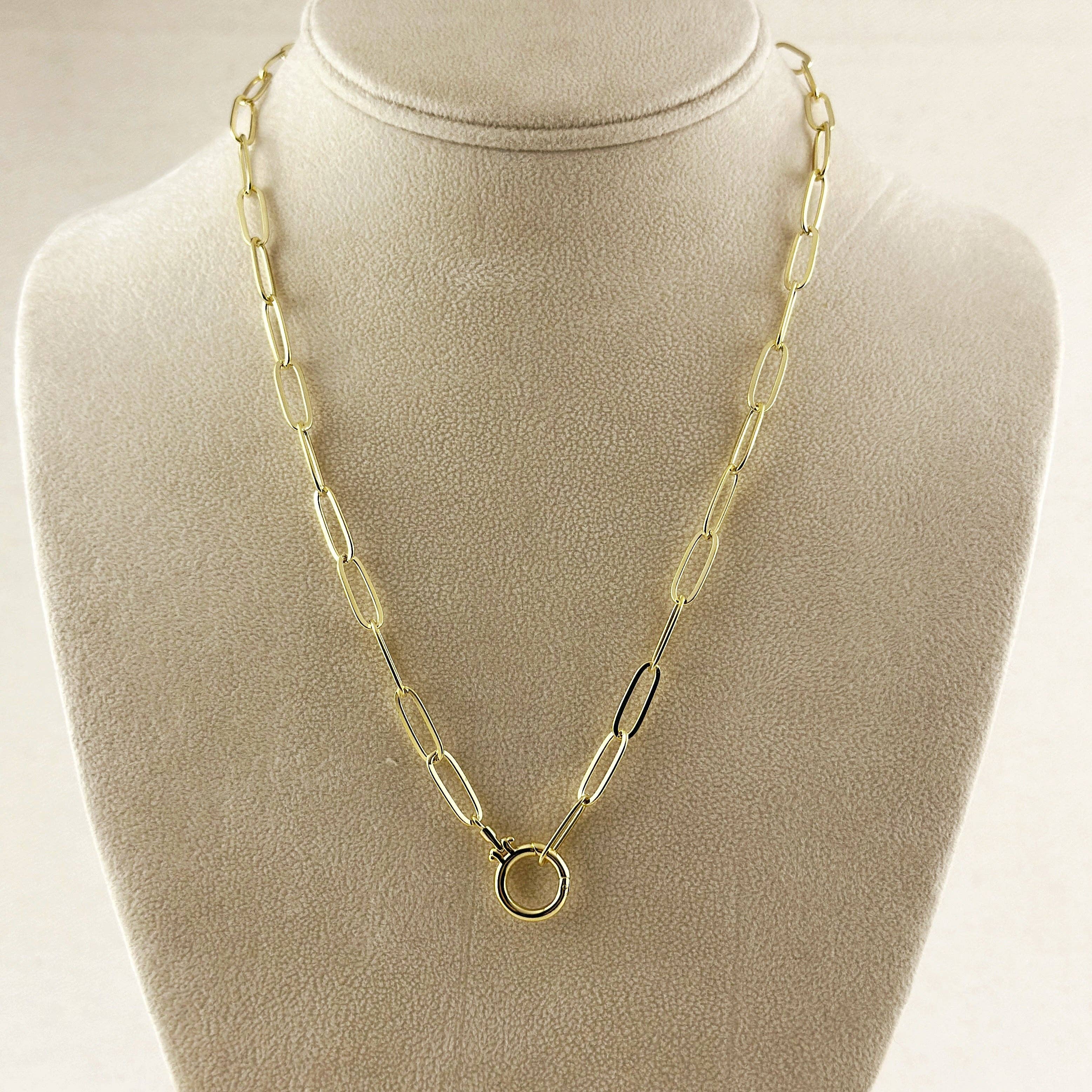 Paperclip Chain With Round Clicker Clasp Necklace
