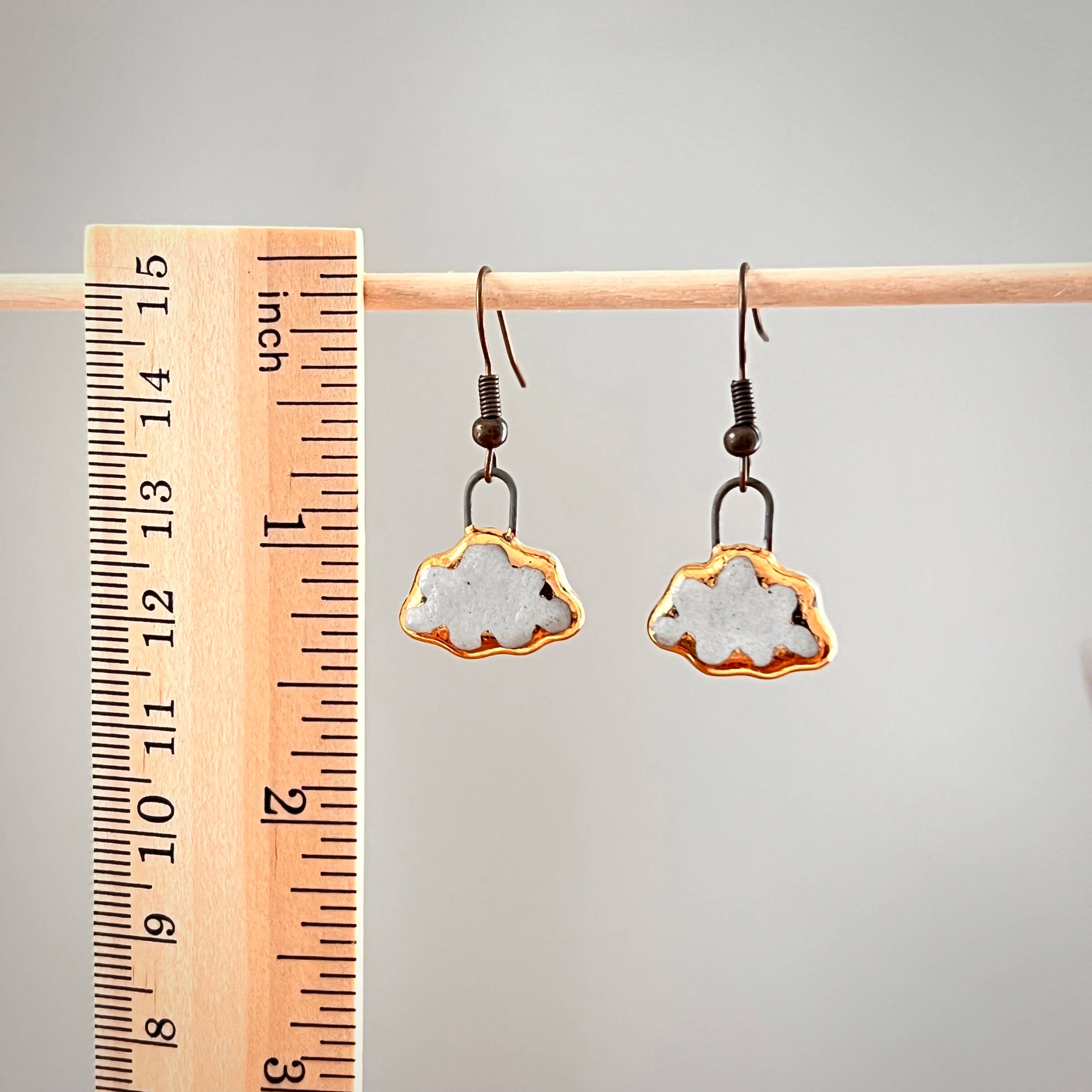 White Mini Cloud Gold Lining Ceramic Earrings