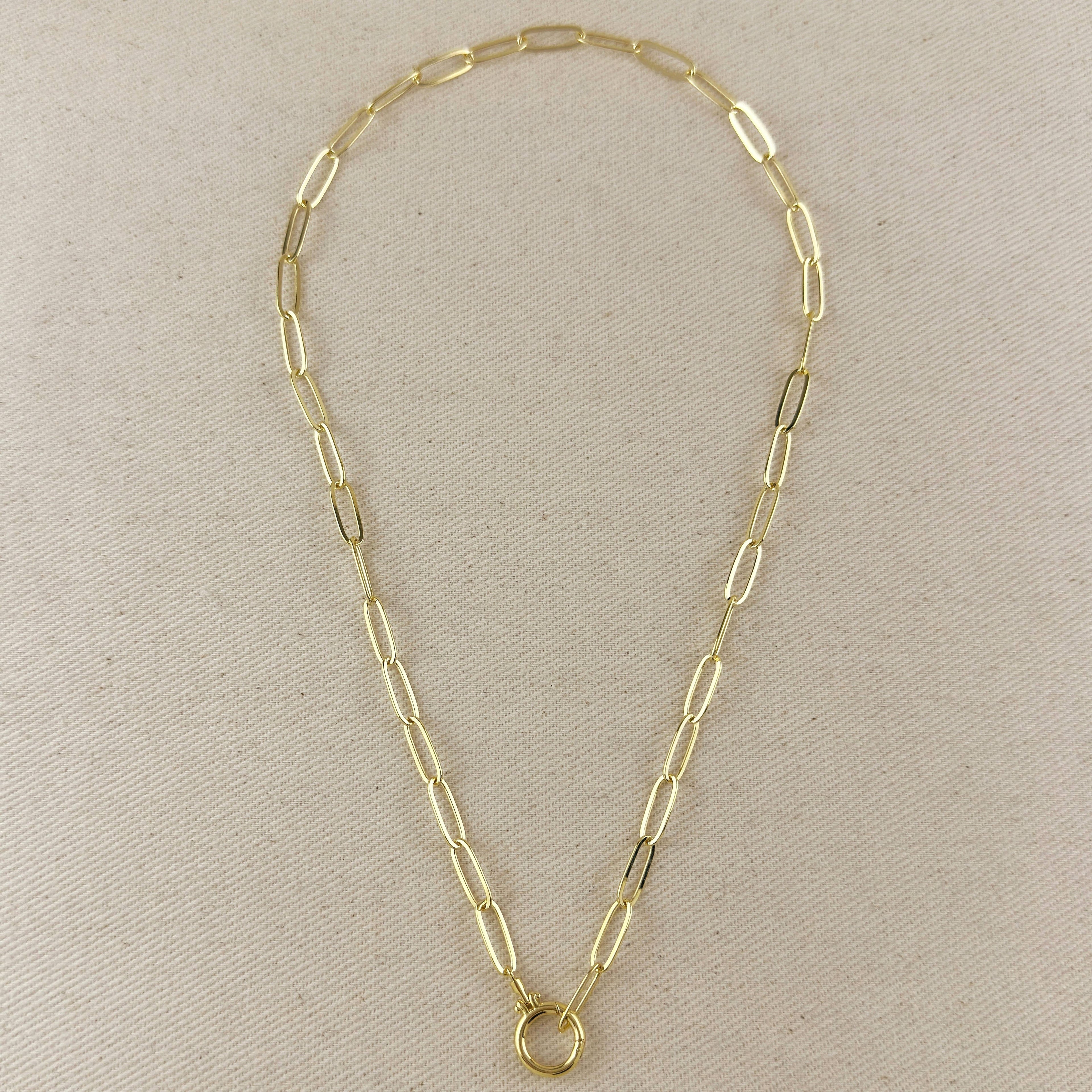 Paperclip Chain With Round Clicker Clasp Necklace