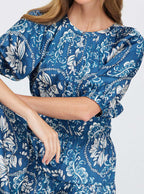 Floral Midi Dress W/ Pleat Detail Skirt
