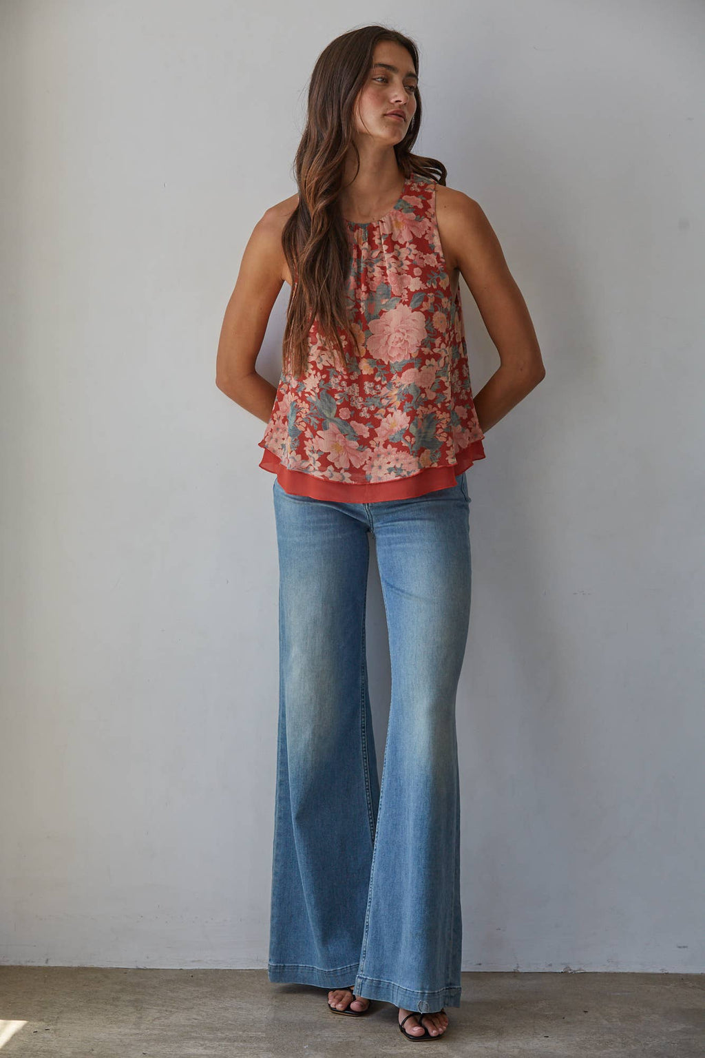 Woven Chiffon Floral Print Sleeveless Top