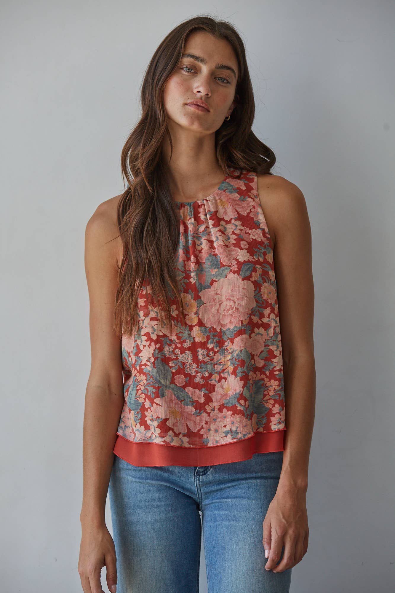 Woven Chiffon Floral Print Sleeveless Top