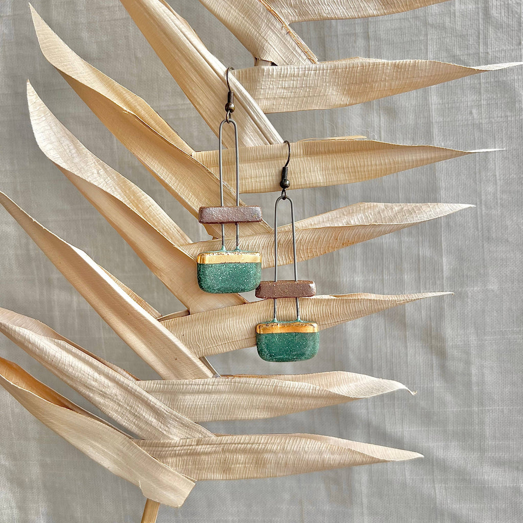 Patina Green and Natural Clay Earrings
