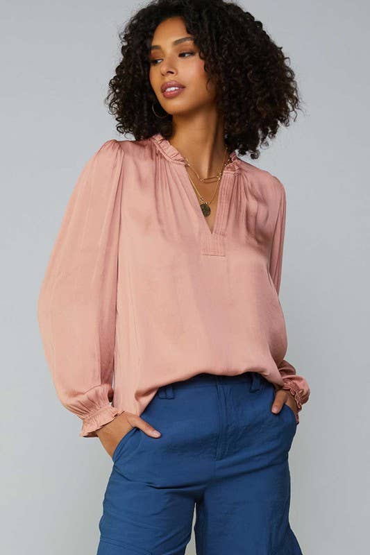 Ruffled Blouse W/ Top Stitched Placket-XL