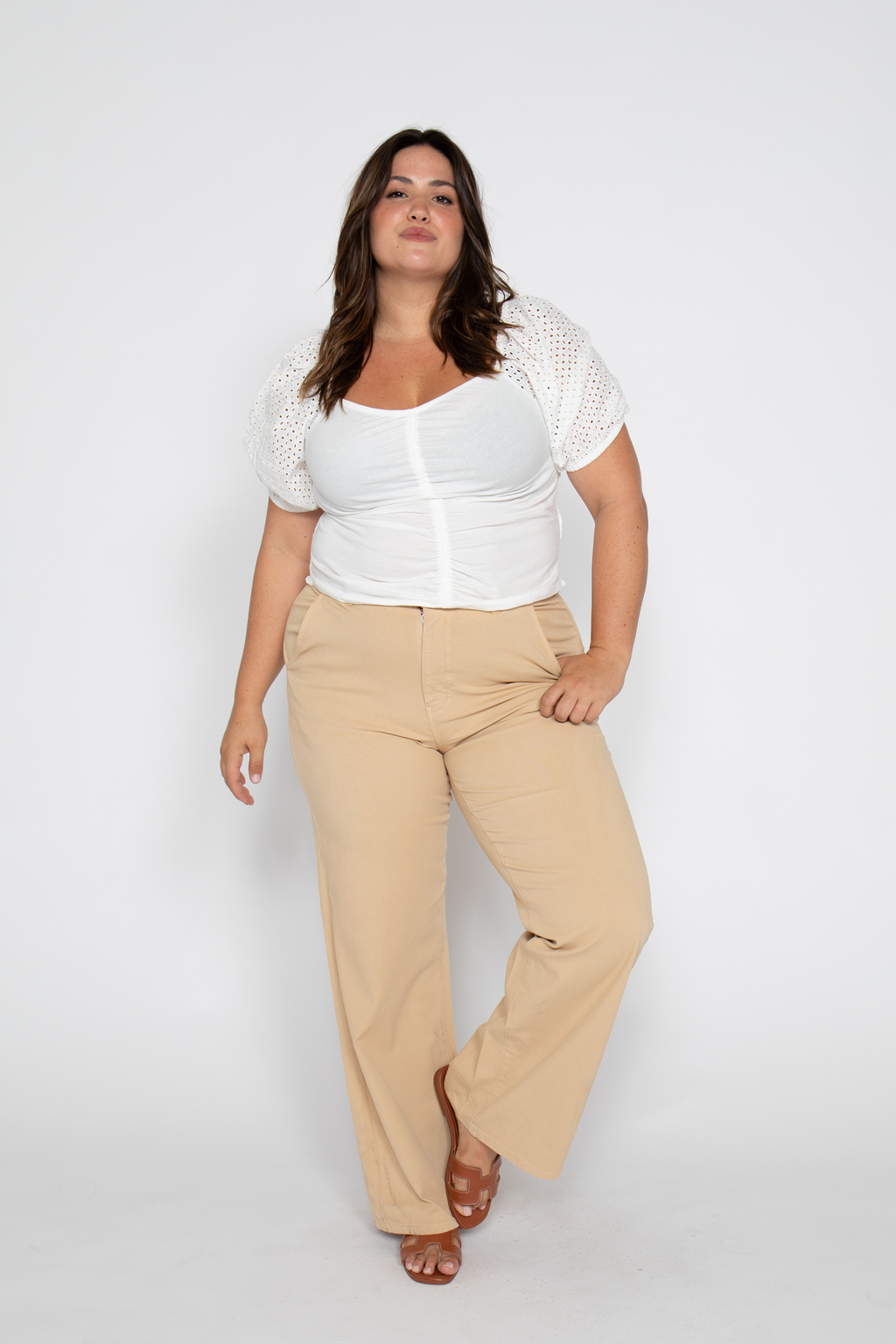 Flora Stretch High Rise Trouser, Almond Buff