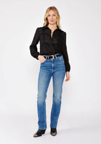 Crinkled Lace Long Sleeve Button Down Blouse