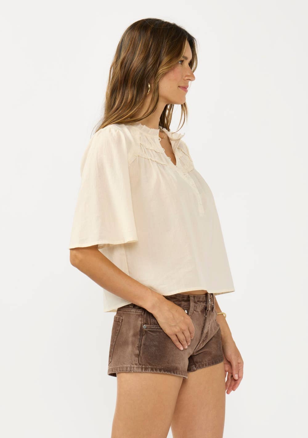 Ruffle Yoke Half Button Top