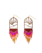 Beaded Handwoven Sedona Sunset Fringe Earrings (Beige/Brown)