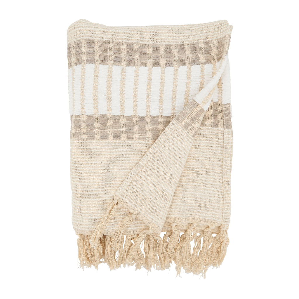 Earthy Elegance Woven Stripe Throw Blanket with Fringe