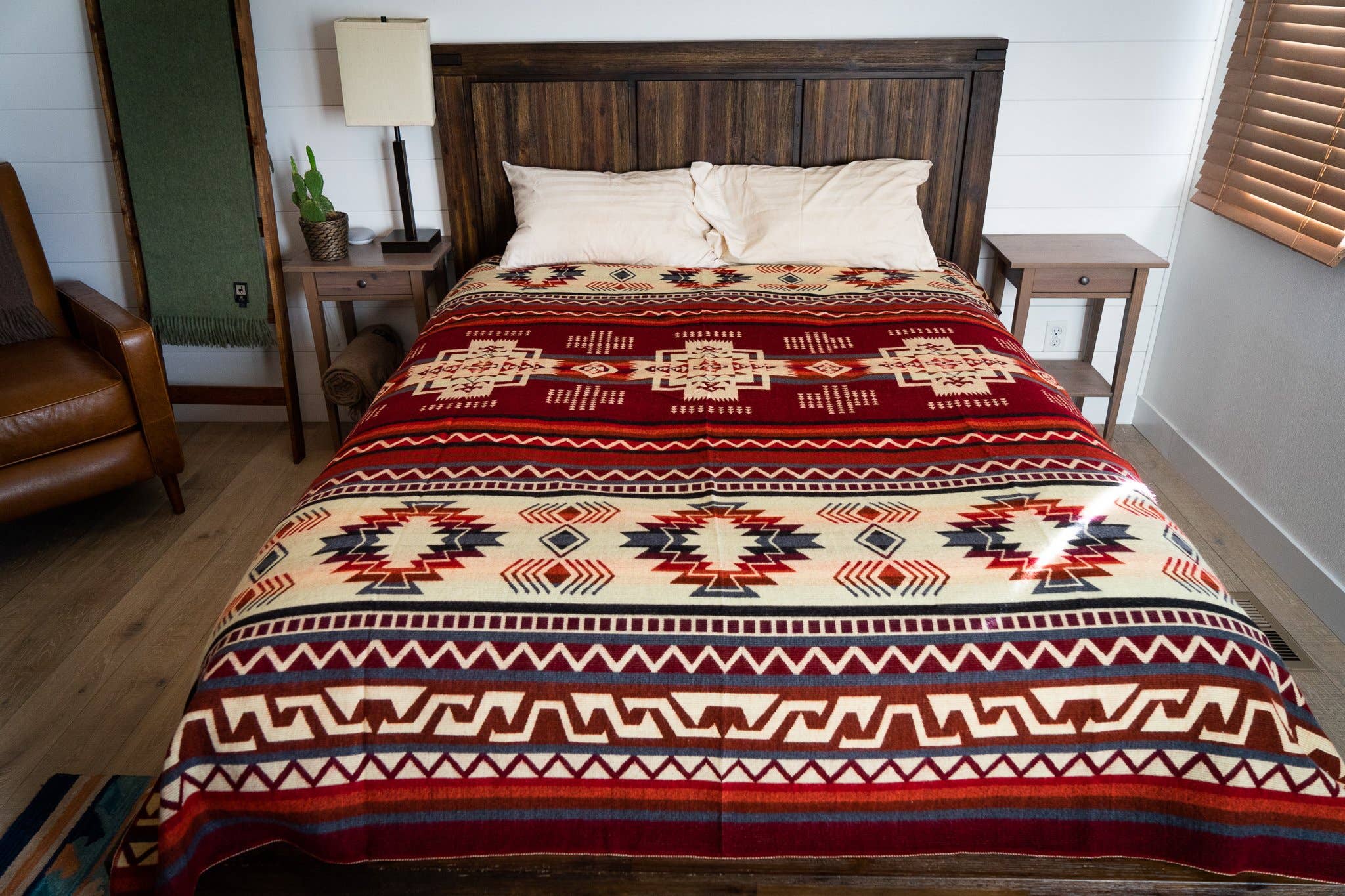 Andean Alpaca Wool Blanket - Wildfire - Red/Cream