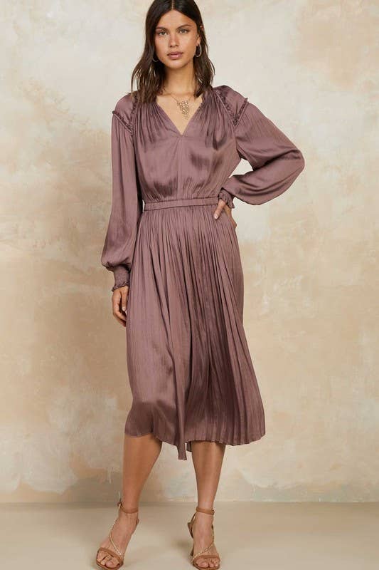 Midi Dress With Smocked Cuffs and Ruffle Details