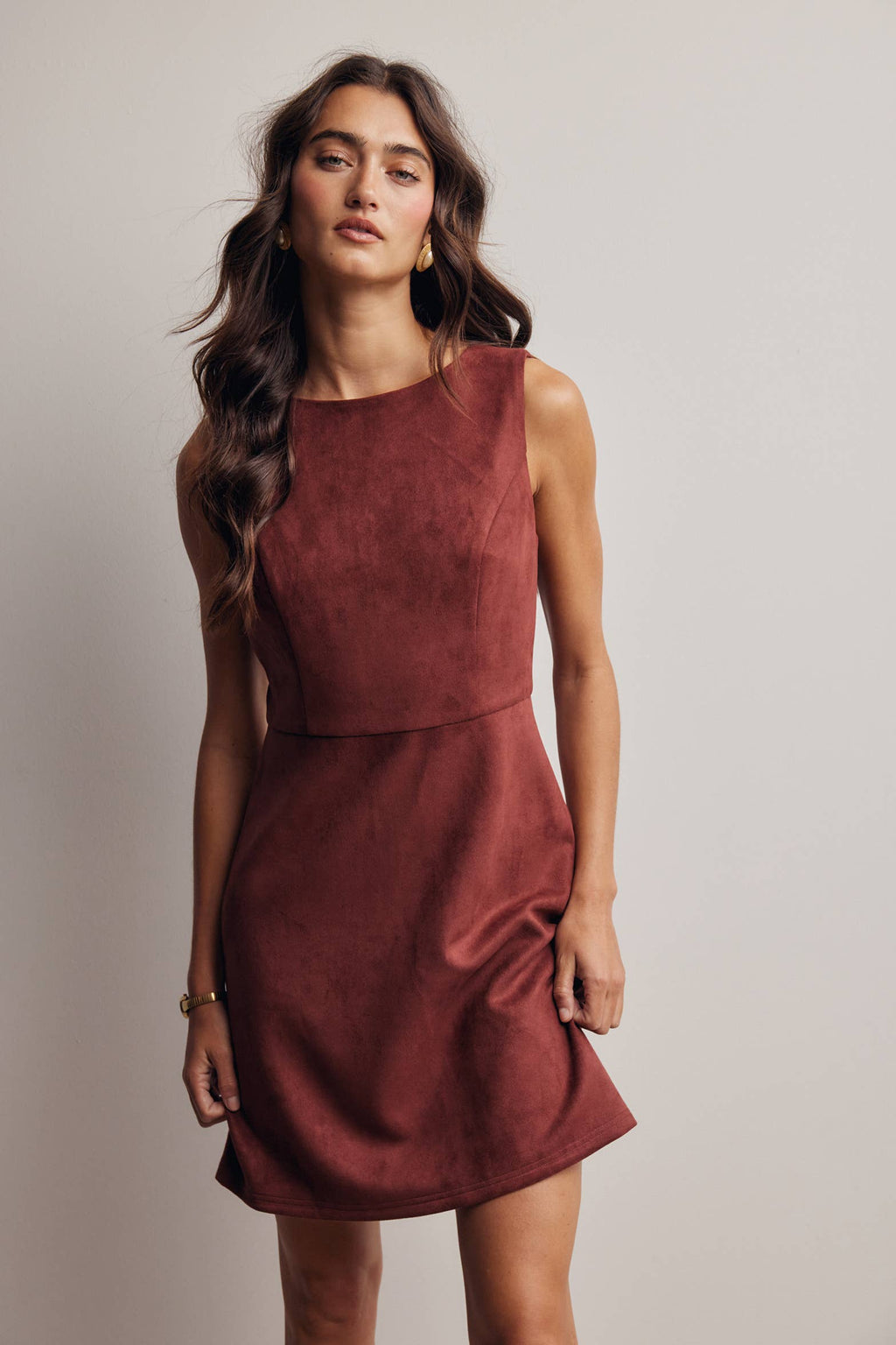 Stretch Suede Sleeveless Mini Dress
