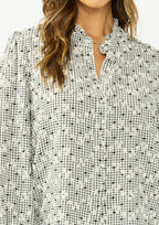 Floral Embroidered Check Ruffle Blouse