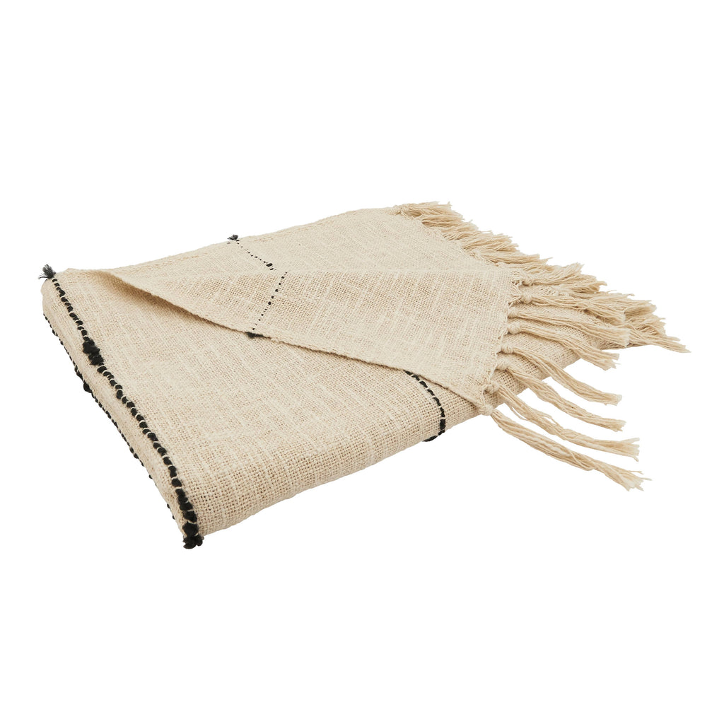 Woven Bliss Textured Stripe Fringe Throw Blanket