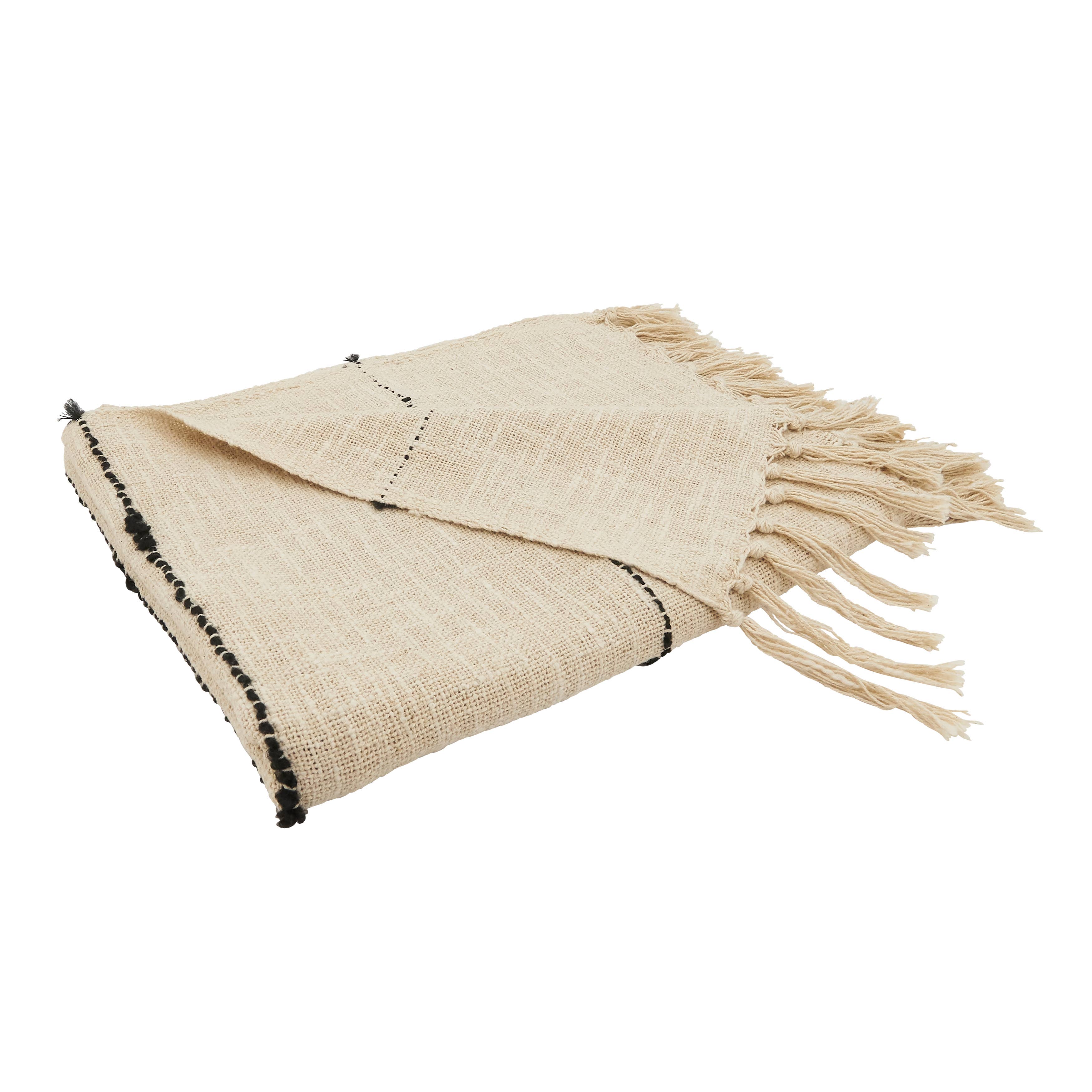 Woven Bliss Textured Stripe Fringe Throw Blanket