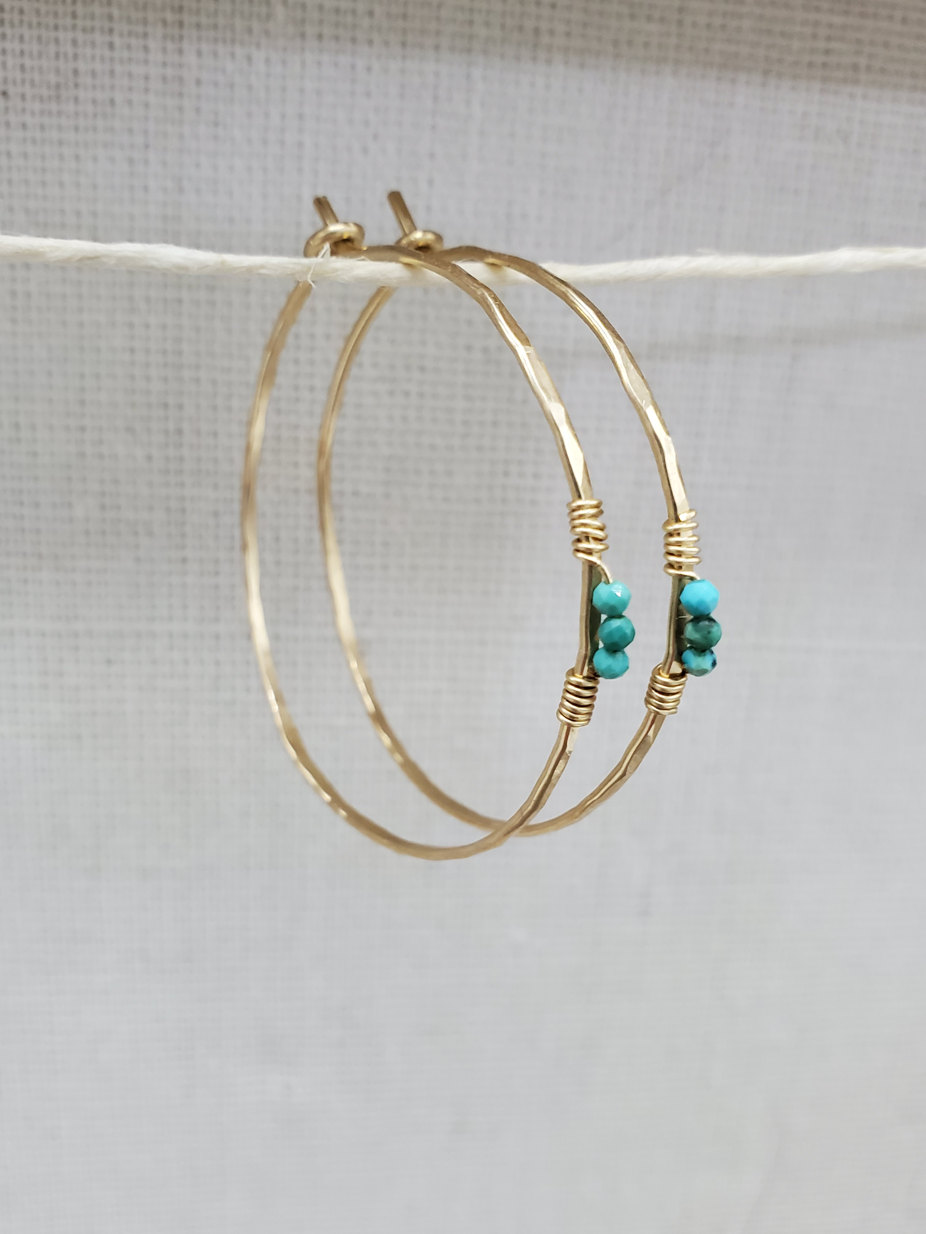 Turquoise Detail Hammered Hoops