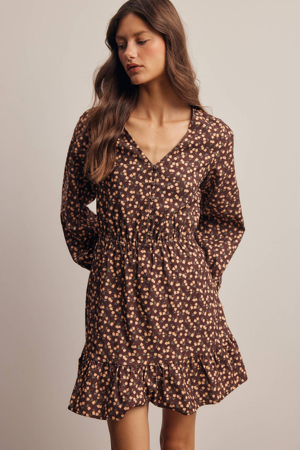 Floral Printed Corduroy Mini Dress