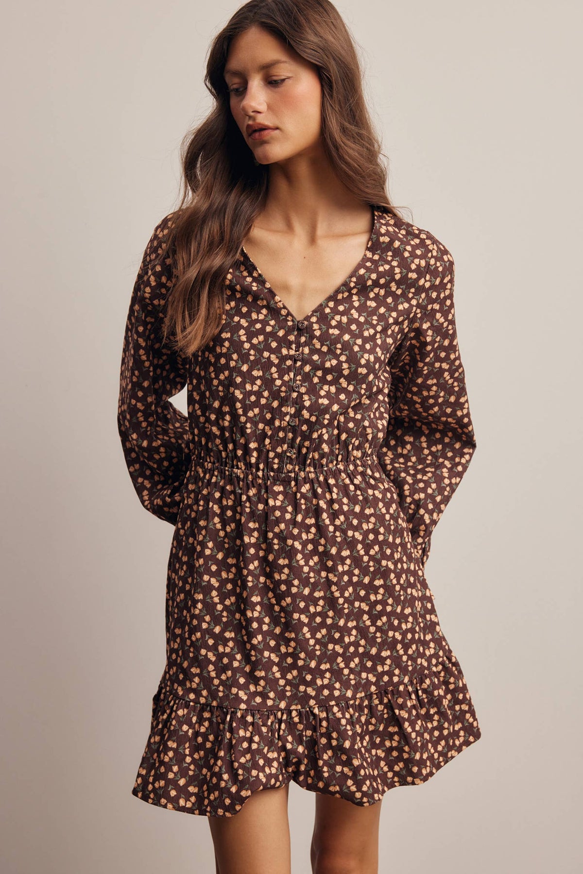Floral Printed Corduroy Mini Dress