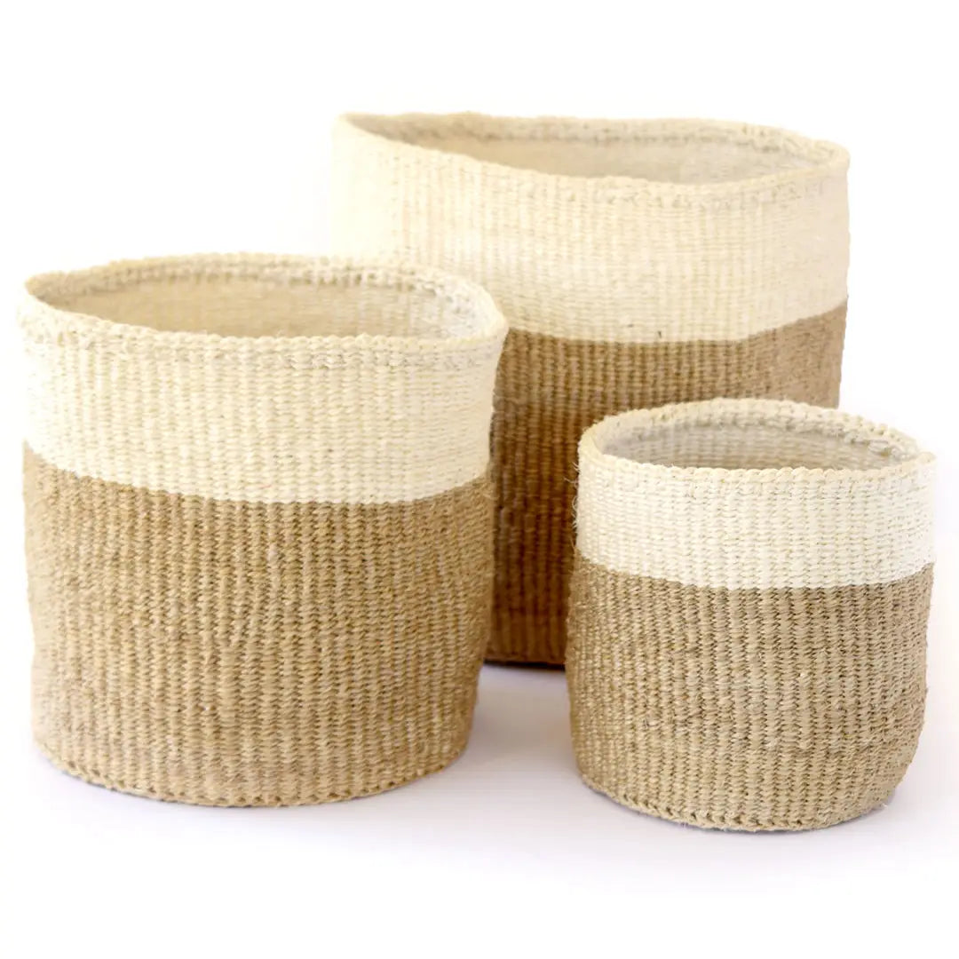 Beige and Cream Twill Sisal Nesting Baskets