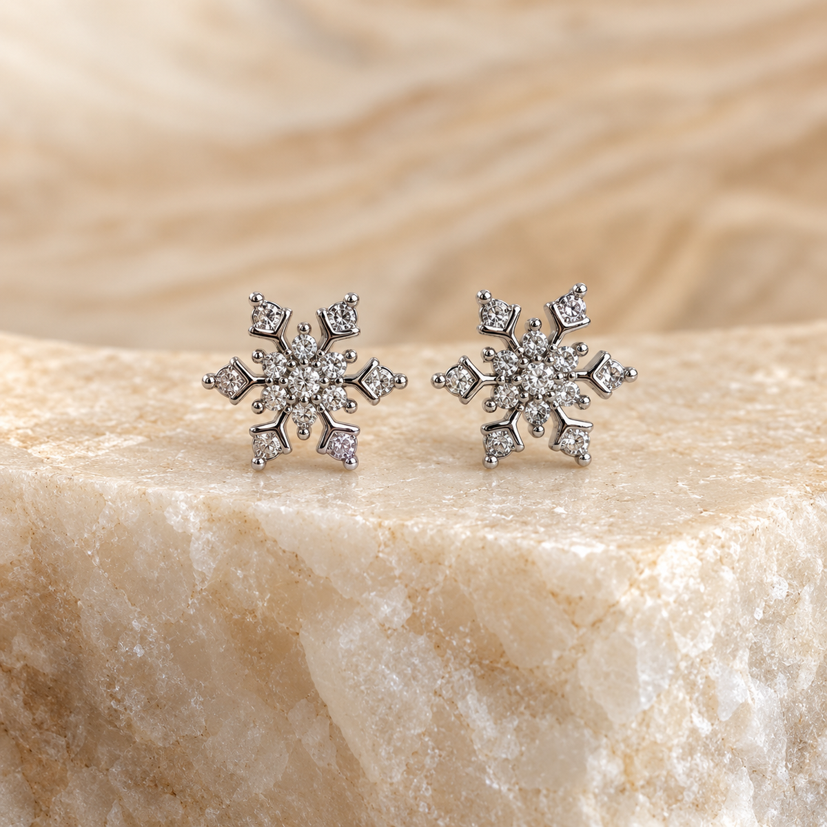 CZ Snowflake Stud Earrings - Gold and Silver