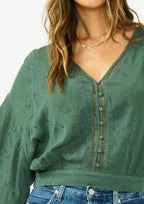 V-Neck Button-Down Blouson Top