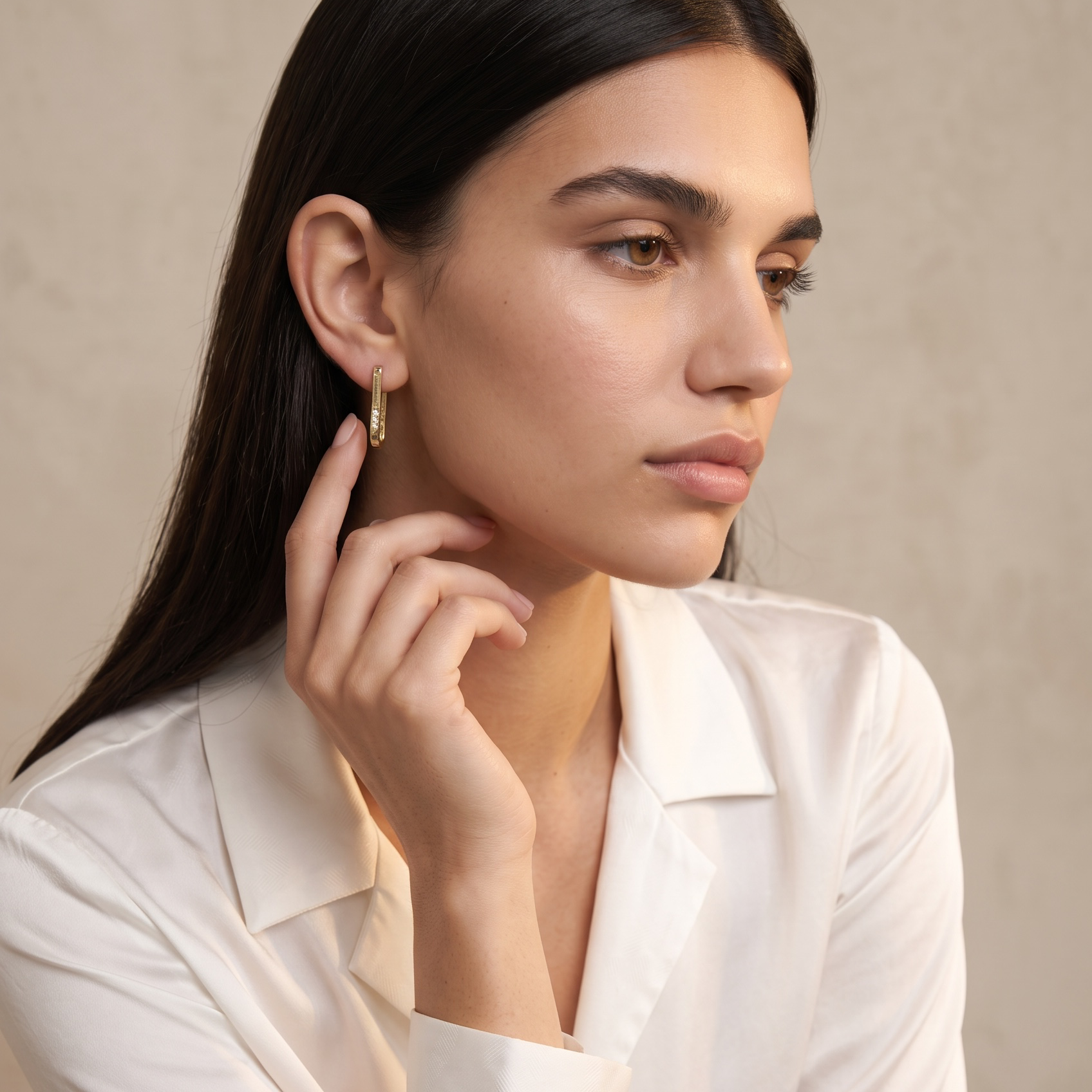 Slight Long Oblong CZ Hoop Earrings