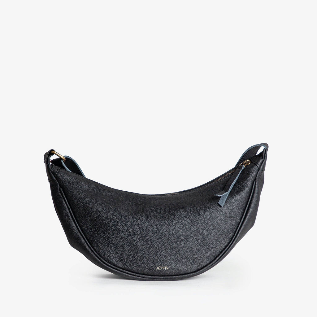 Pebbled Leather Moon Sling Bag - Black