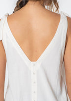 Linen Blend Double V Neck Tank Top