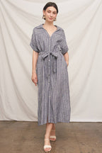Short Sleeve Striped Button Down Shirt Dress