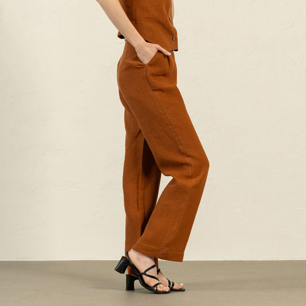 Linen High Drape Pants Lotus - Wide Leg Linen Trousers