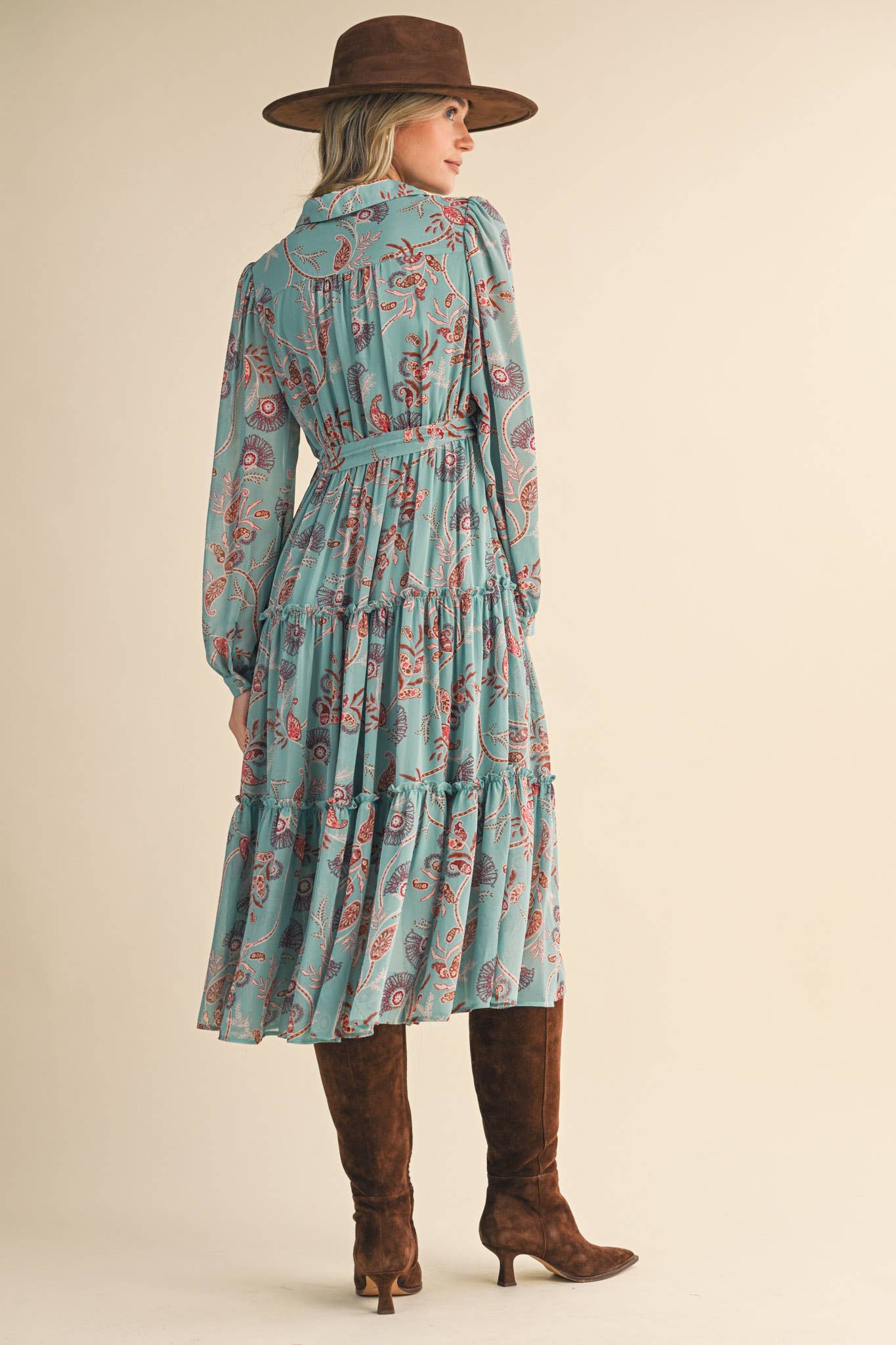 Paisley Print Ruffle Tiered Midi Dress