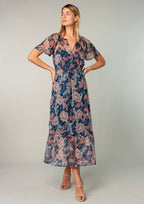 Floral Chiffon Flutter Sleeve Tiered Maxi Dress