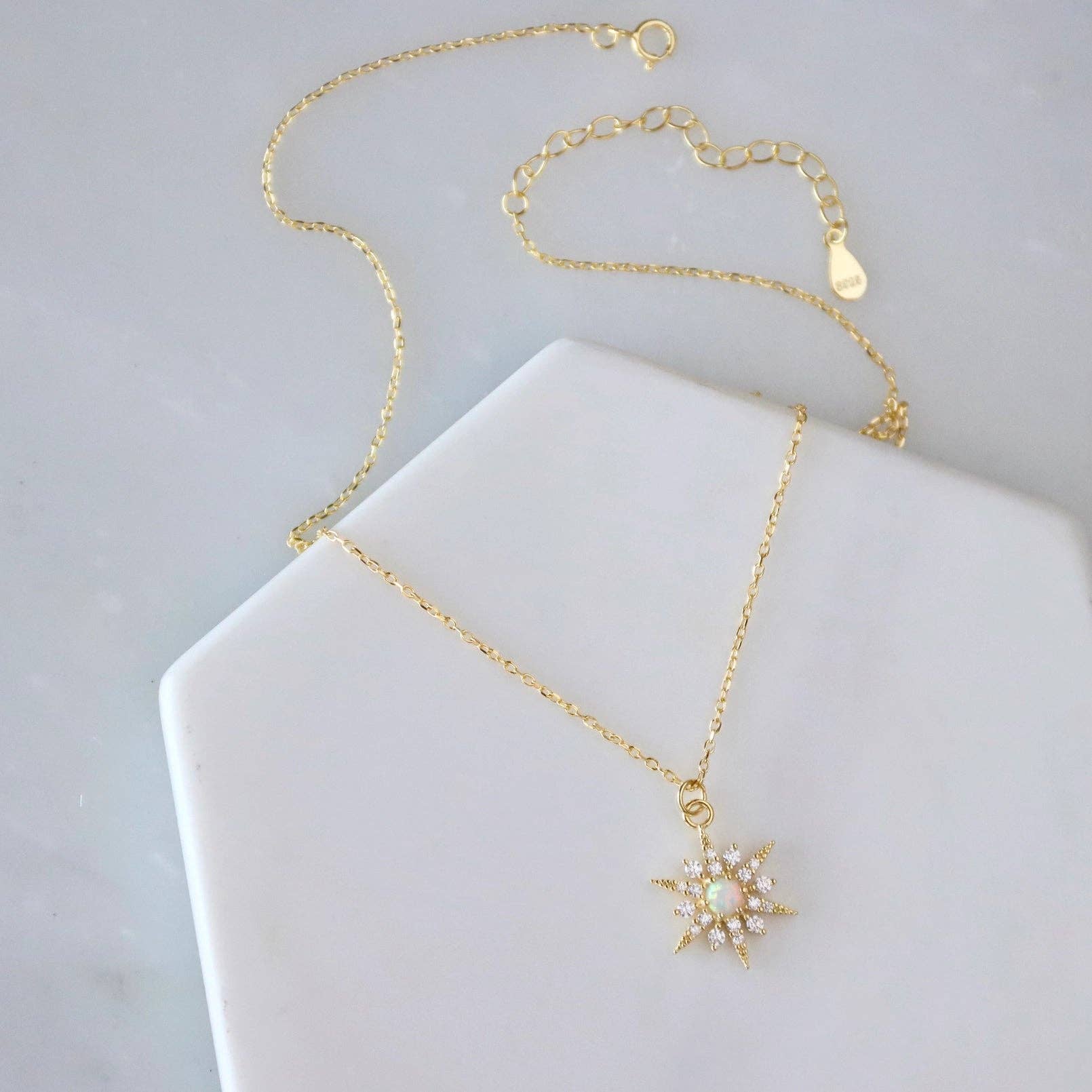 CZ Opal Starburst Necklace 