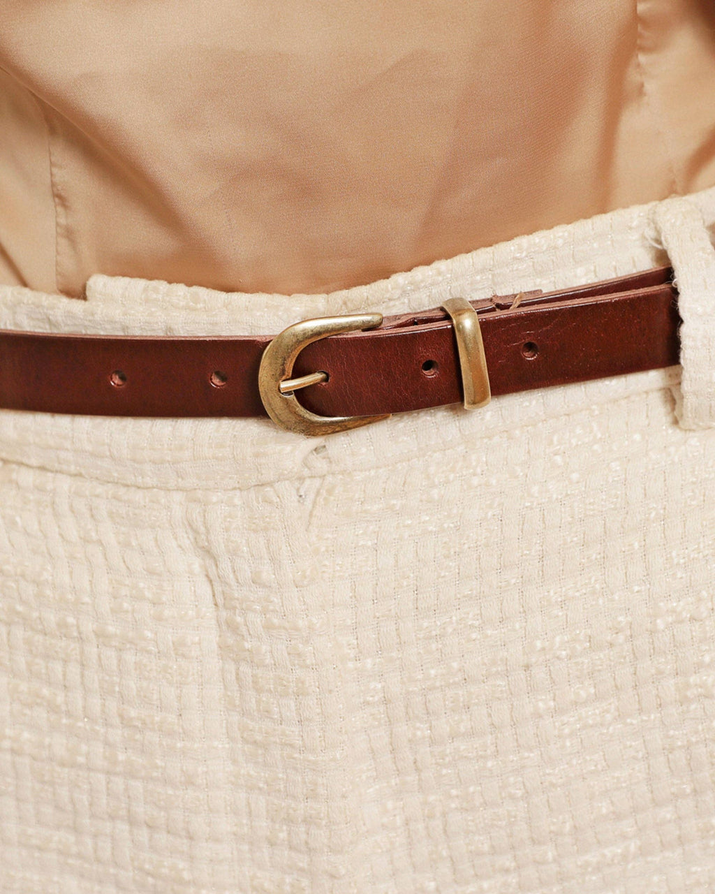 Ank Skinny Leather Belt with Gold Buckle & Keeper