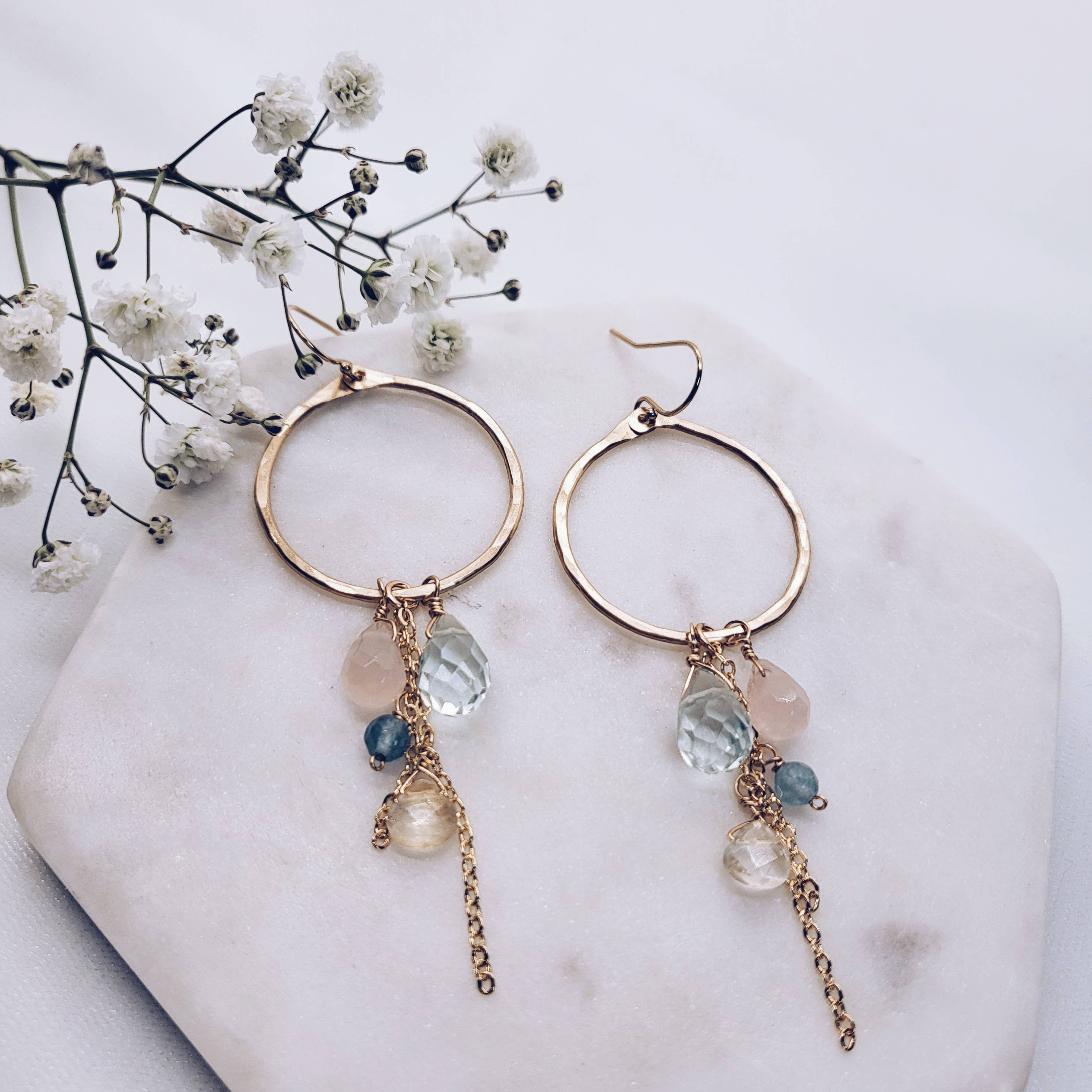 Gemstone Circle Drop Earrings