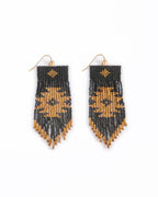 Beaded Handwoven Tribal Fringe Earrings (Cream/Black)